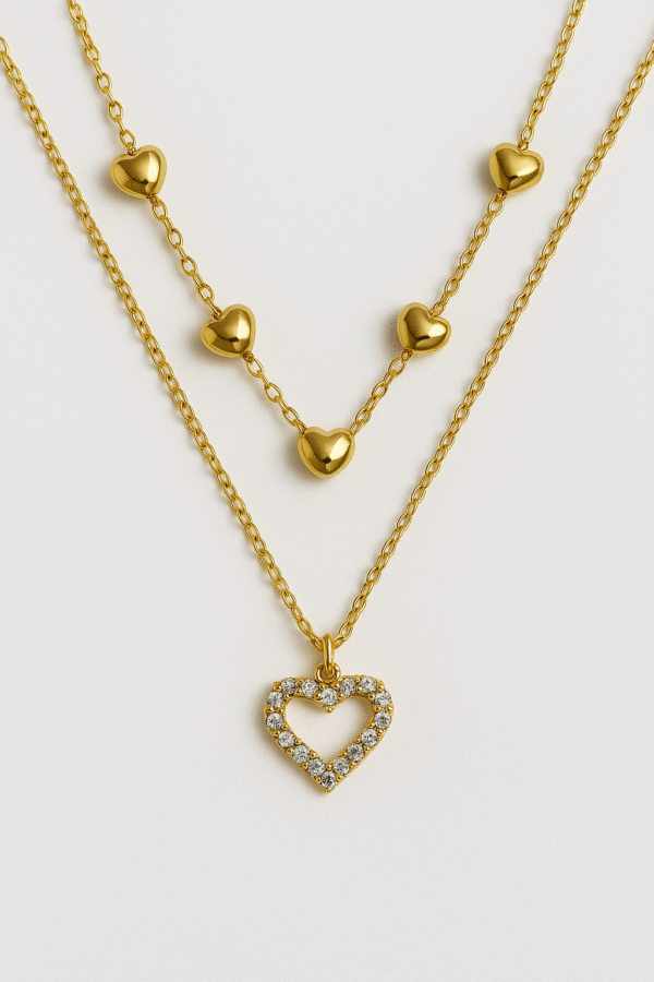 Double Heart Chain Pendant Necklace - Alinora Jewels