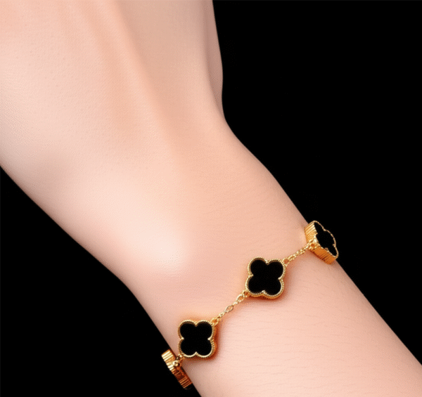 Sophisticated Black Clover Gold Plated Bracelet - Alinora Jewels - Image 8