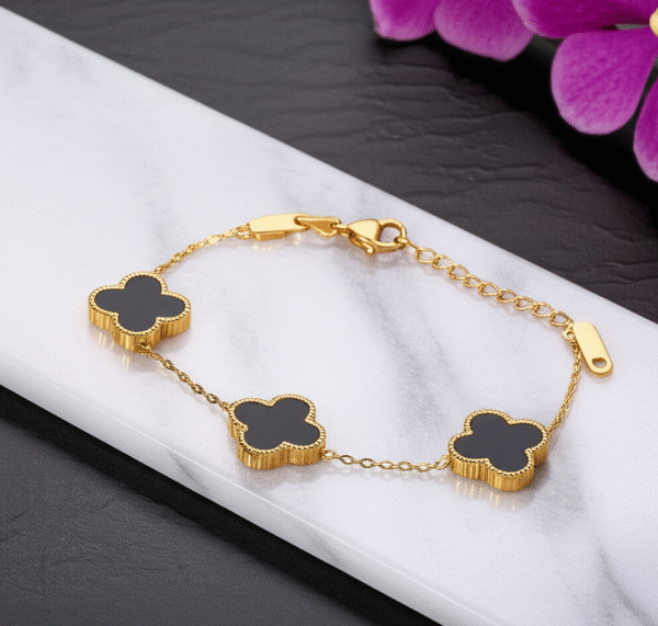 Sophisticated Black Clover Gold Plated Bracelet - Alinora Jewels - Image 5