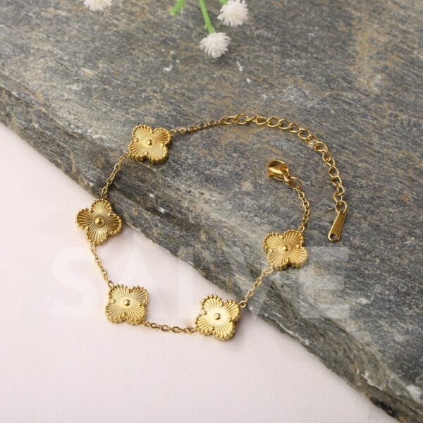 Elegant Golden Clover Flower Bracelet - Alinora Jewels - Image 2