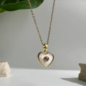 Heart with Pink Heart Stone Necklace - Alinora Jewels