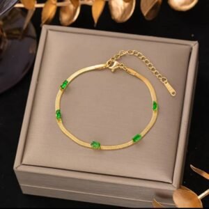 Elegant Green Stone Snake Chain Bracelet - Alinora Jewels