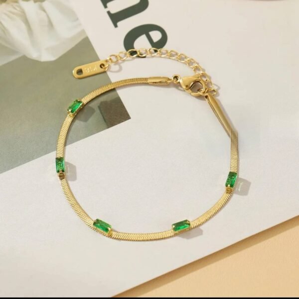 Elegant Green Stone Snake Chain Bracelet - Alinora Jewels - Image 2