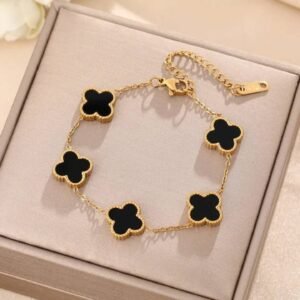 Sophisticated Black Clover Gold Plated Bracelet - Alinora Jewels