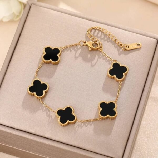 Sophisticated Black Clover Gold Plated Bracelet - Alinora Jewels