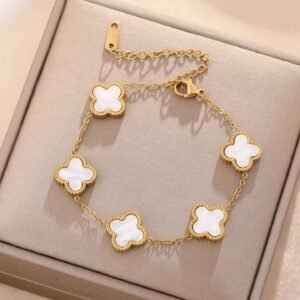 Lucky White Clover Gold Bracelet - Alinora Jewels