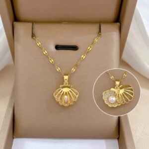 Elegant  Pearl Shell Pendant Necklace - Alinora Jewels