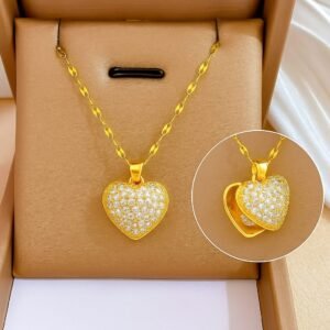 18k gold plated pearl heart necklace – elegant & timeless