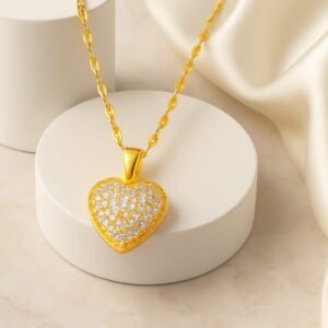 18k gold plated pearl heart necklace – elegant & timeless