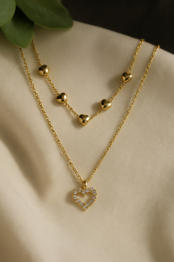 Double Heart Chain Pendant Necklace - Alinora Jewels - Image 3